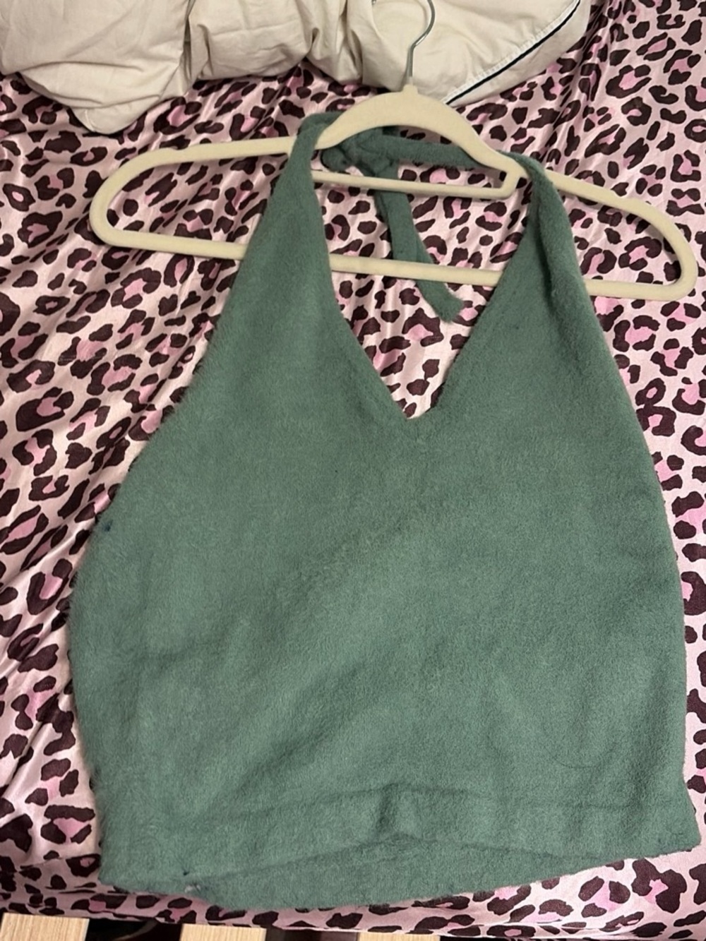 Gymshark/Whitney Simmons Sage Green “Eyelash” Halter Knit Crop Top